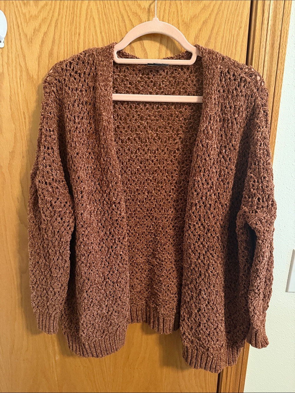 Daytrip Open-Front Crochet Knit Cardigan - Dark Burnt Orange